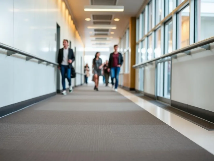 University campus hallway with commercial carpet tile